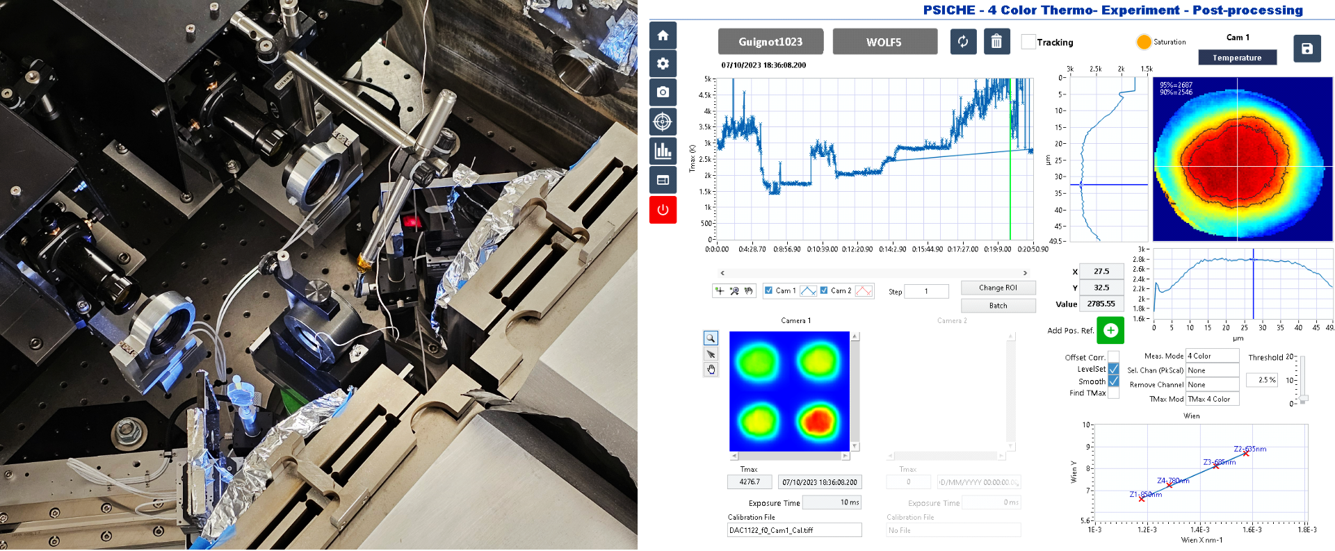 LHDAC and 4-color pyrometry on PSICHE Laser-heated diamond anvil cell at PSICHE, with 4-color pyrometry